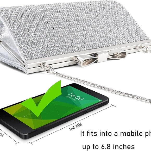 Evening Clutch Bag Cocktail Prom Sparkly Rhinestone Crystal Bride and Bridesmaid - Picture 3 of 9